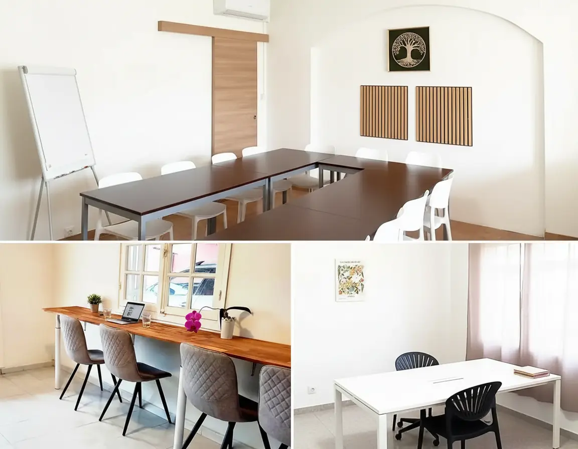 Choix entre salle de formation, espace de coworking et bureau individuel dans un espace de travail à Saint-André, La Réunion